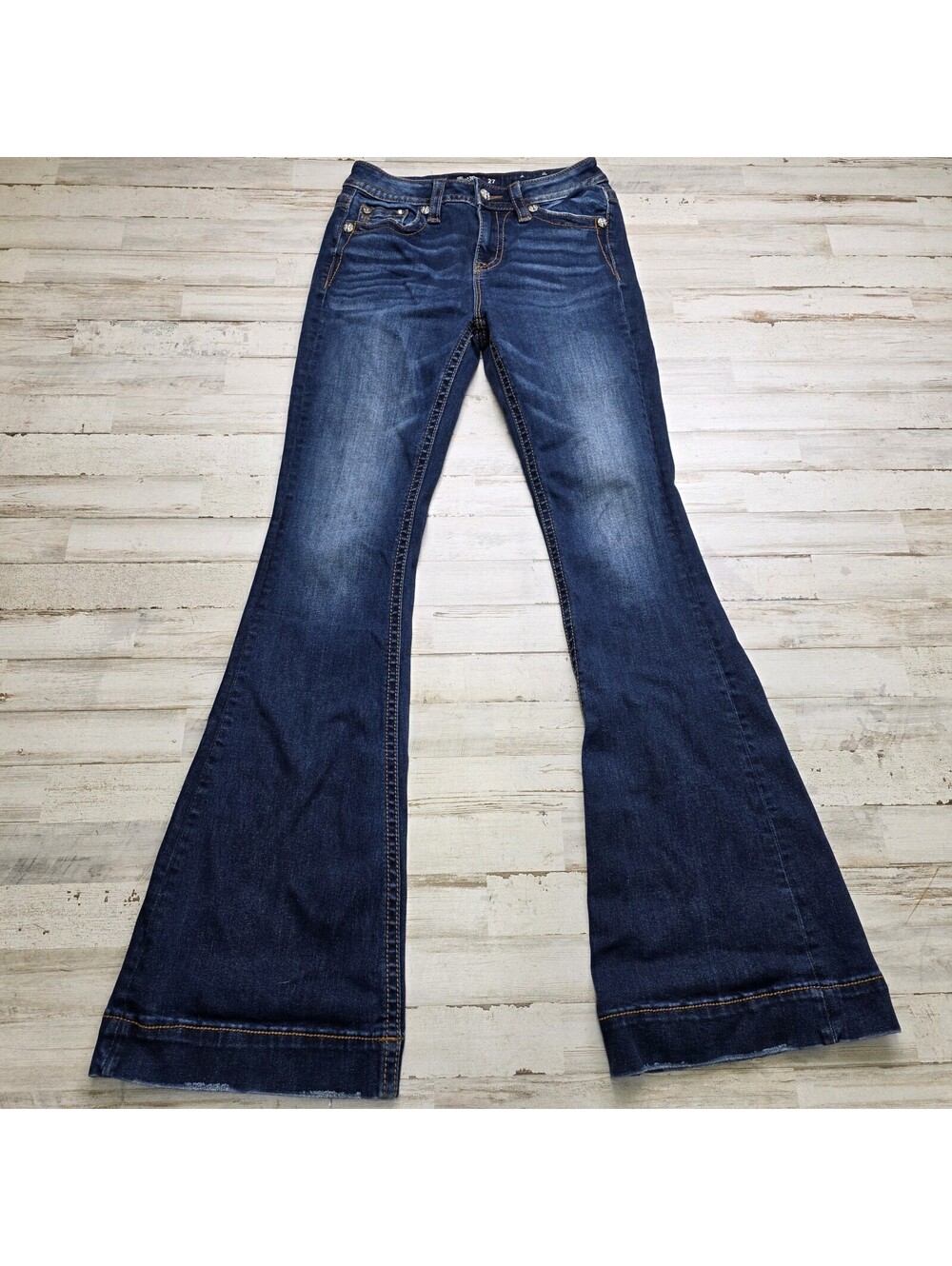 Miss Me Womens High-Rise Flare Jeans Size 27 Dark Blue 27" Waist 33" Inseam